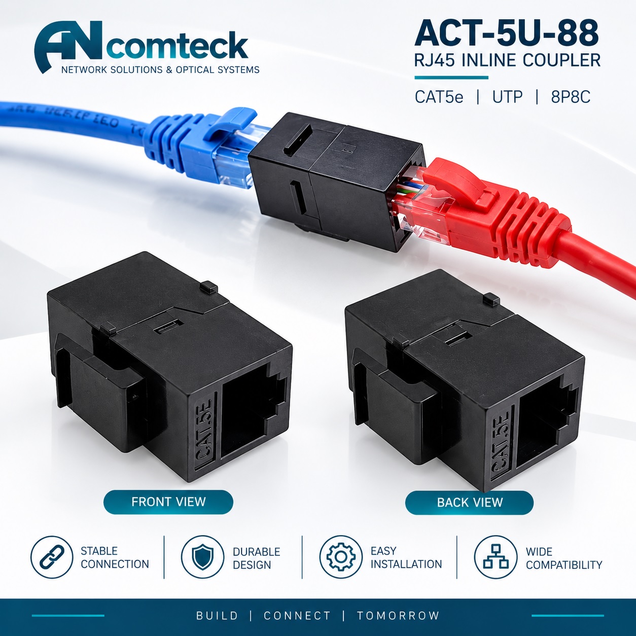 Nhân đấu nối RJ45-RJ45 CAT5e UTP hiệu Ancomteck, mã ACT-5U-88